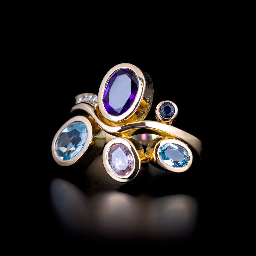 Bague or 750/1000 pierres fines et diamants Luc Atgé joaillier Castres.